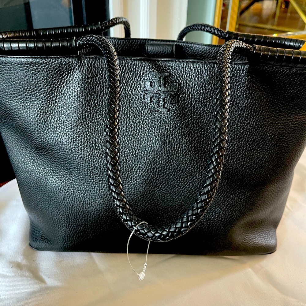 Authentic brand new Tory Burch tote bag black leather.
